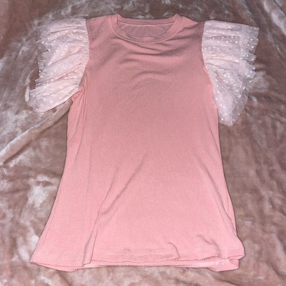 Zara Pink Short Sleeve Top with Ruffle Detail